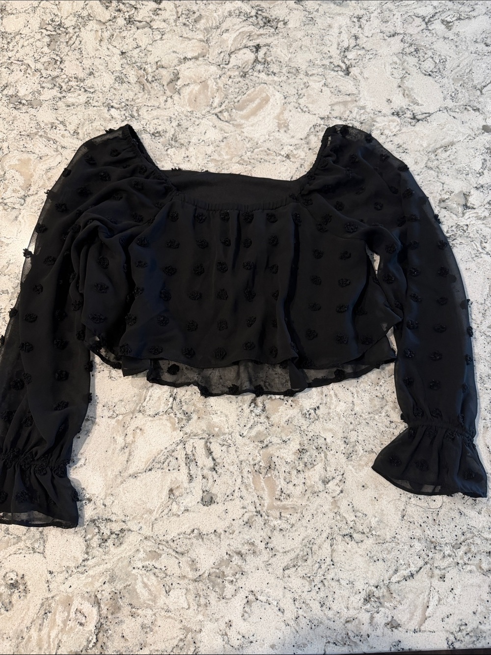 Altar'd State Black Swiss Dot Puff Sleeve Crop Top